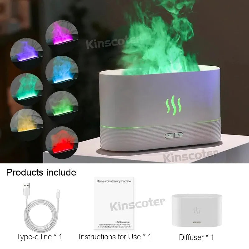 Diffuseur d’Huiles Essentielles – Humidificateur Ultrasonique à Brume Froide avec Effet Flamme LED