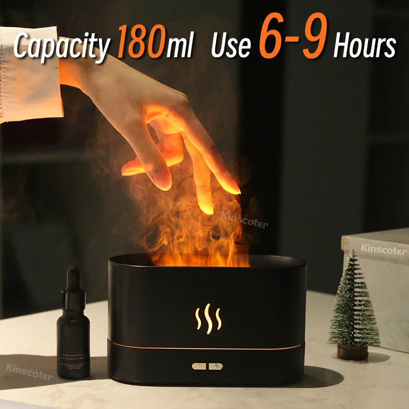 Diffuseur d’Huiles Essentielles – Humidificateur Ultrasonique à Brume Froide avec Effet Flamme LED