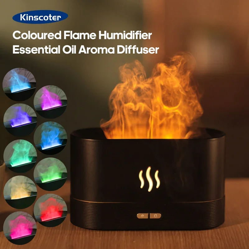 Diffuseur d’Huiles Essentielles – Humidificateur Ultrasonique à Brume Froide avec Effet Flamme LED