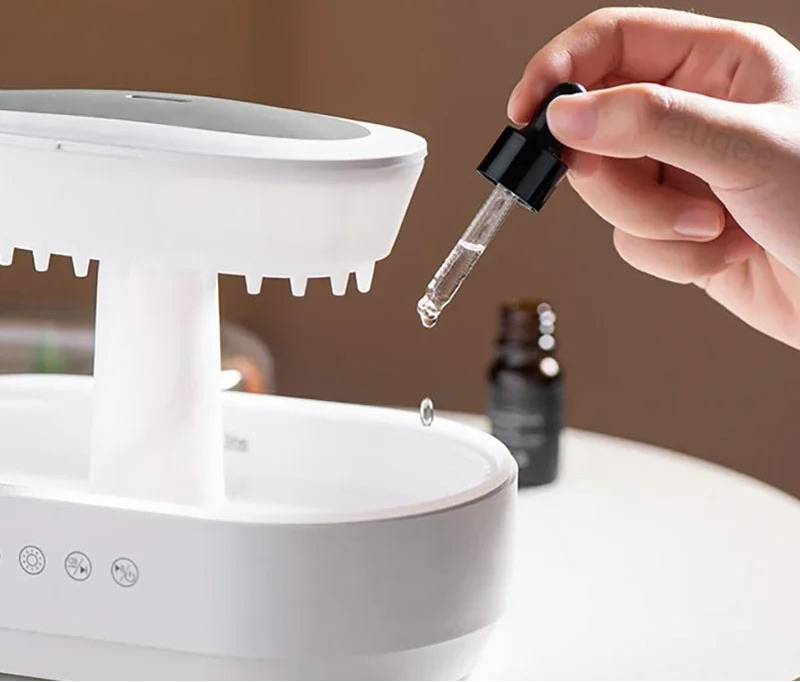 Humidificateur d’Air Paysage Goutte de Pluie – Diffuseur d’Arômes LED 7 Couleurs pour Bureau, Huiles Essentielles & Brume Relaxante