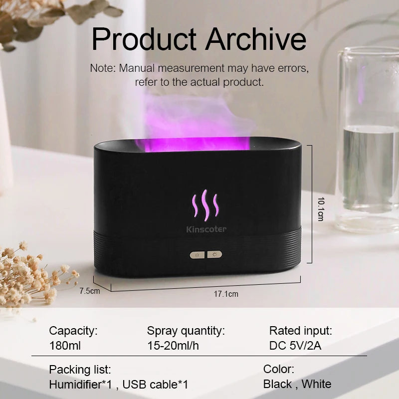 Diffuseur d’Huiles Essentielles – Humidificateur Ultrasonique à Brume Froide avec Effet Flamme LED