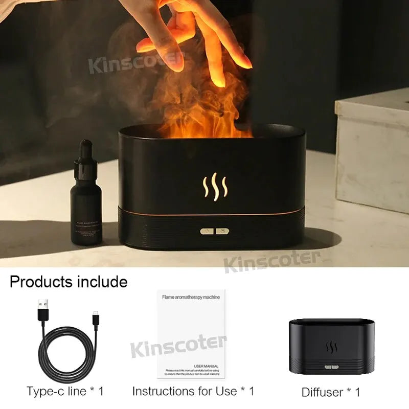 Diffuseur d’Huiles Essentielles – Humidificateur Ultrasonique à Brume Froide avec Effet Flamme LED