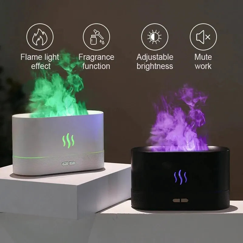 Diffuseur d’Huiles Essentielles – Humidificateur Ultrasonique à Brume Froide avec Effet Flamme LED