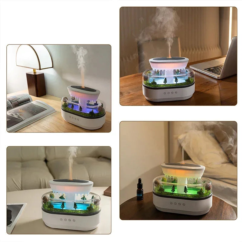 Humidificateur d’Air Paysage Goutte de Pluie – Diffuseur d’Arômes LED 7 Couleurs pour Bureau, Huiles Essentielles & Brume Relaxante