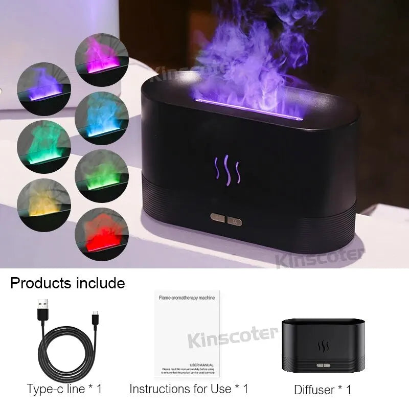 Diffuseur d’Huiles Essentielles – Humidificateur Ultrasonique à Brume Froide avec Effet Flamme LED
