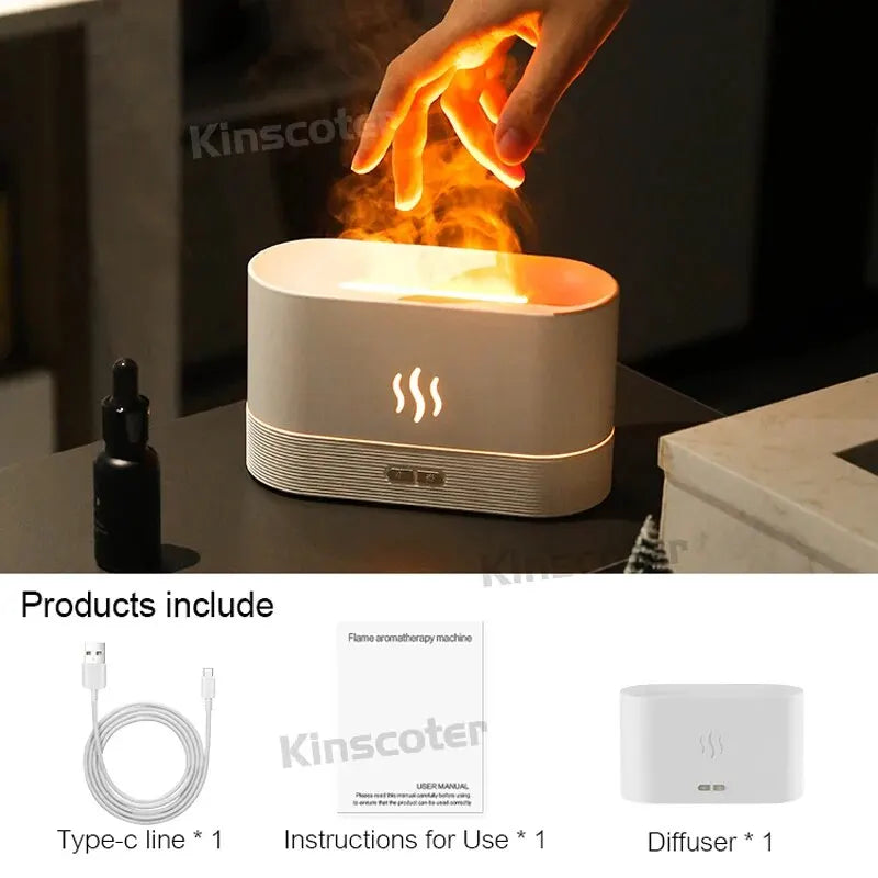 Diffuseur d’Huiles Essentielles – Humidificateur Ultrasonique à Brume Froide avec Effet Flamme LED